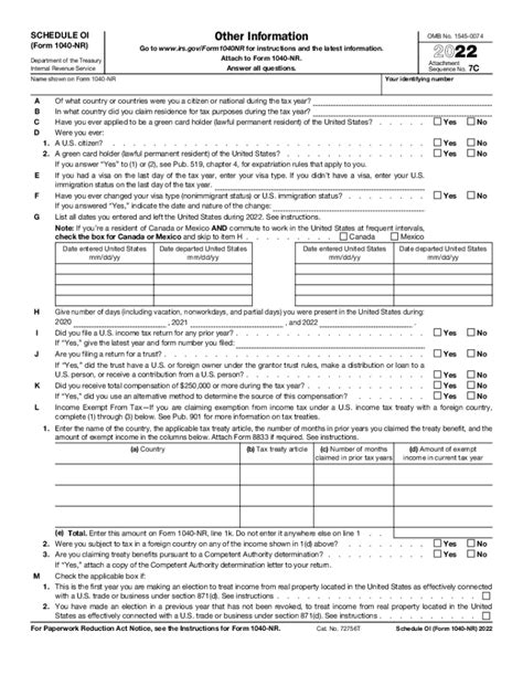 2022 Form Irs 1040 Nr Schedule Oi Fill Online Printable Fillable