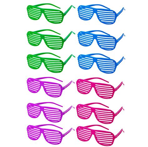 neon shutter glasses 12 pack 80 s style unisex no lens aviators in assorted colors t