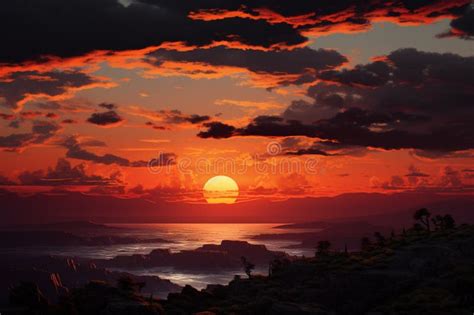 Horizon Ablaze The Picturesque View Of A Stunning Sunset Stock