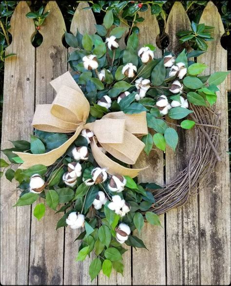 Cotton Farmhouse Style Grapevine Wreath Rustic Year Round Front Door