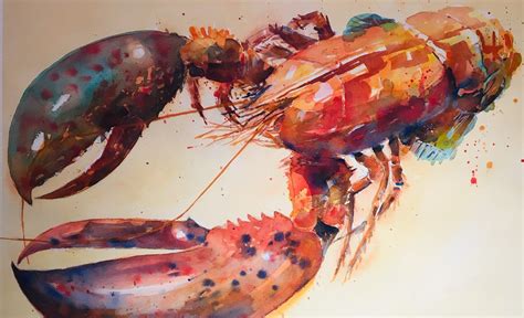 Lobster Art Painting Crab Crustacean Sealife Fish Seafood Claw Beach