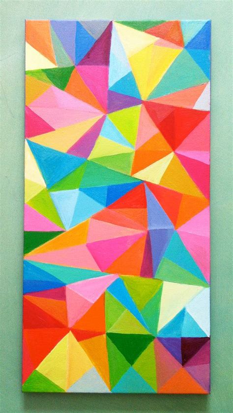 Abstract Painting Colored Triangles Acrylic Painting Blue Red Yellow