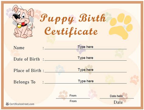 Free Printable Puppy Birth Certificate Pdf Printable Word Searches