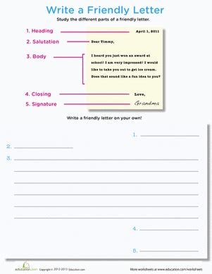 Friendly letters are informal communications to people you know relatively well. How to Write a Friendly Letter | Worksheet | Education.com