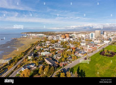 Aerial View Of Downtown Anchorage Delaney Park Strip And The Cook