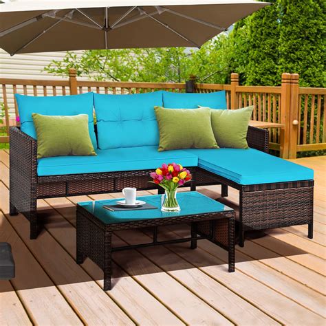Gymax 3pcs Outdoor Rattan Furniture Set Patio Couch Sofa Set W