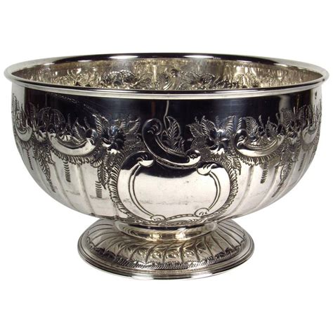 Antique Large Sheffield Silver Plate Footed Punch Bowl For Sale At 1stdibs