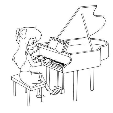 Hermosa Chica Tocando El Piano Para Colorear Imprimir E Dibujar Coloringonly Com