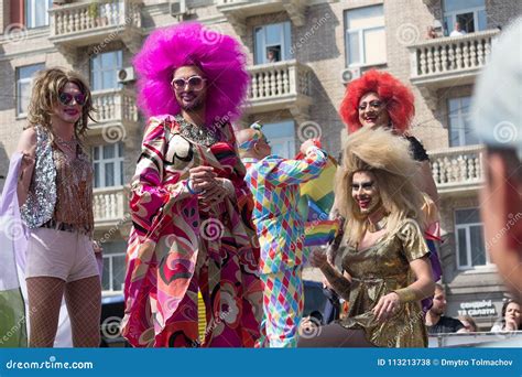 Kiev Ukraine June 18 2017 Transsexuals In Masquerade Costumes During The Gay Parade