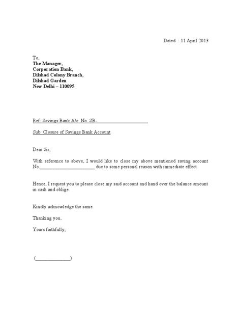 Bank Account Closing Letter Format Laletter