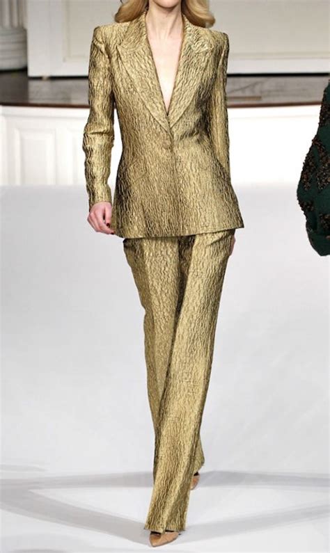 Oscar De La Renta Golden Pant Suit Fashion Fashion Show Couture Fashion