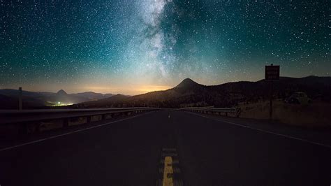 Hd Wallpaper Starry Sky Nigth Road Milky Way Stars Highway