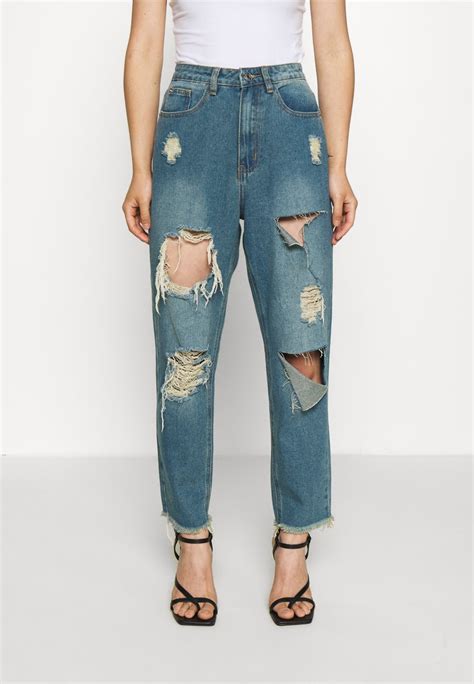 Missguided Petite Riot High Rise Ripped Mom Authentic Džíny Relaxed