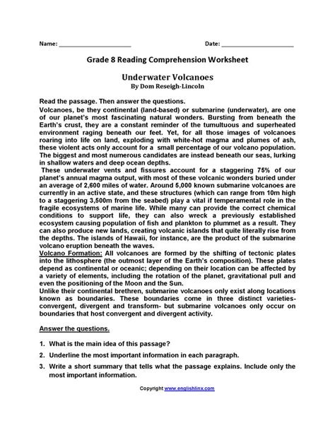 Reading Comprehension Worksheet 8th Grade Sixteenth Streets