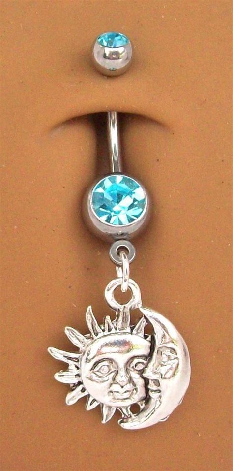 Moon And Sun Aqua Blue Double Gem Dangle Belly Navel Ring 416 New Belly Button Piercing Jewelry