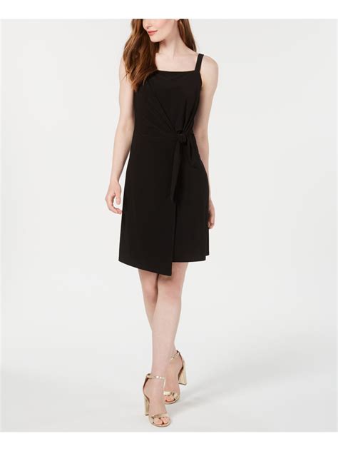 Msk Msk Womens Black Sleeveless Square Neck Knee Length Wrap Dress Cocktail Dress Size Ps