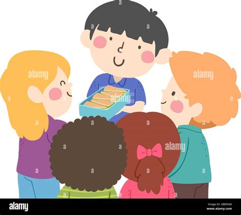 Illustration Of A Kid Boy Sharing His Packed Sandwiches To His Kids