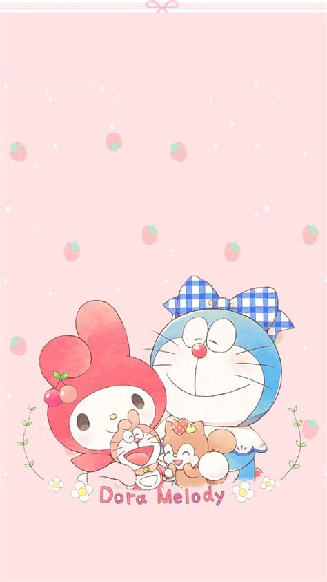 Doraemon My Melody วอลเปเปอร์ โดราเอมอน วอลเปเปอร์โทรศัพท์ Pink