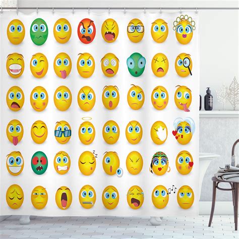 Emoji Shower Curtain Cartoon Like Smiley Faces Of Mosters Girls Couple Happy Sad Angry Furious