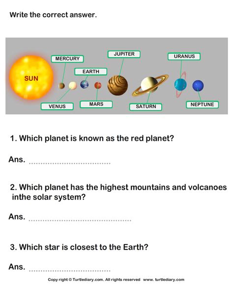 Solar System Questions And Answers Turtle Diary Worksheet