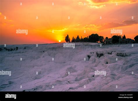 Pink Sunset Over Pamukkale Turkey Stock Photo Alamy