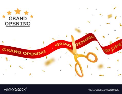 Grand Opening Card Design With Red Ribbon Vector Image