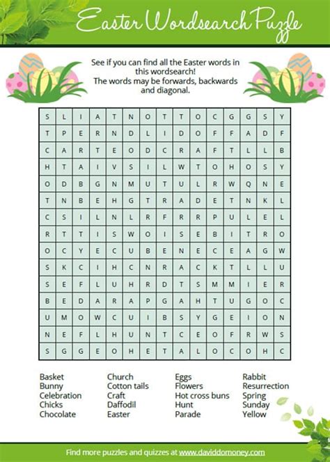 It includes 23 words about easter and spring including the names of baby animals, flowers and treats easter vocabulary words will be a breeze with this printable vocabulary crossword puzzle worksheet. Easter Wordsearch Puzzle: Free printable Easter wordsearch