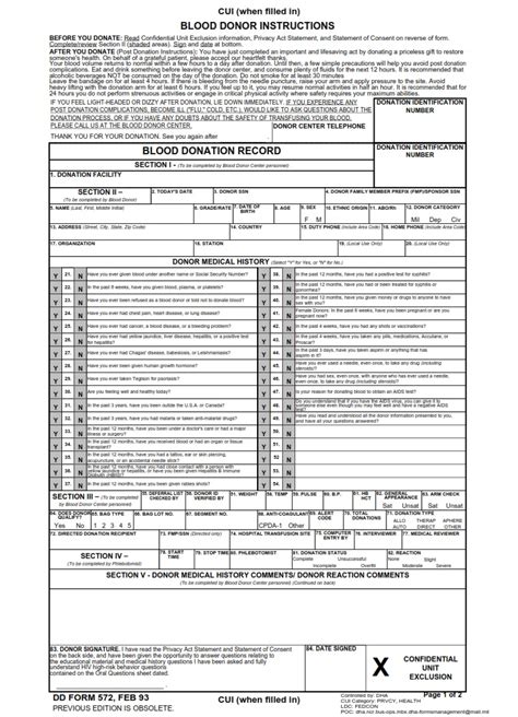 Dd Form 572 Blood Donation Record Dd Forms