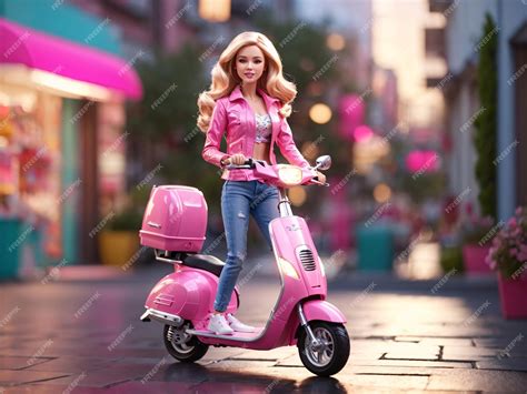 premium ai image barbie doll riding a scooter