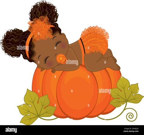 Vector Cute Little African American Baby Girl Wearing Orange Ruffled