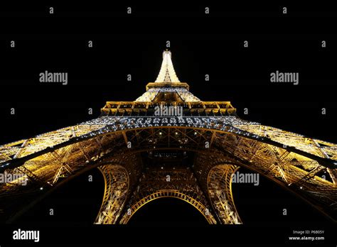 Paris 7th Arrondissement The Eiffel Tower At Night Sparkling Stock