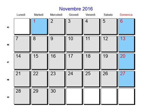 Calendario Novembre 2016 Con Festività E Fasi Lunari Avvento