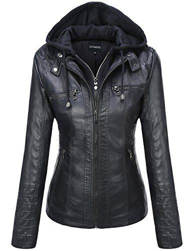 Womens Hooded Faux Leather Jacket Crossdress Boutique