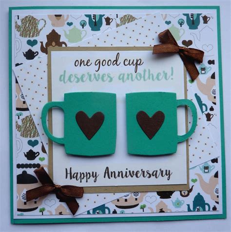 S406 Hand Made Anniversary Card Using Stampin Up Cup And Kettles Happy