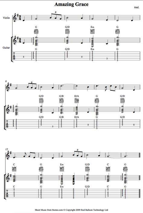 90% of guitarists i talk to want to be lead guitarists. Amazing Grace sheet music for Violin-Guitar Duet - 8notes.com