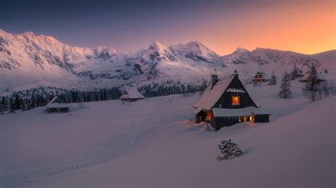 5120x2880 Evening In Winter Snowy House 5k Wallpaper Hd Nature 4k