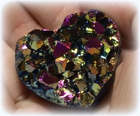 Rainbow Titanium Aura Quartz Heart Clusters By Practicalmagicstore