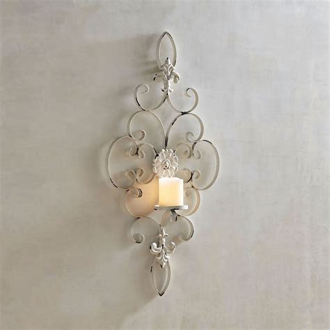 Have a larger space to fill? White Metal Fleur de Lis Candle Wall Sconce | Wall candles