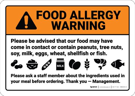 Warning Food Allergy Warning Be Advised Food May Contain Wall Sign