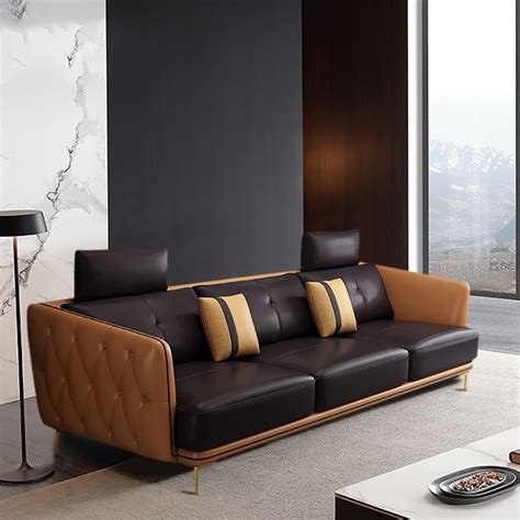 2100mm Modern Upholstered Sofa Nappa Leather 3 Seater Sofa Luxury Sofa