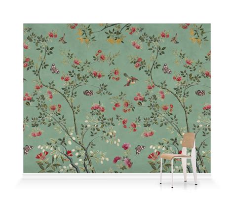 Camellia Chinoiserie Jade Green Wallpaper Murals