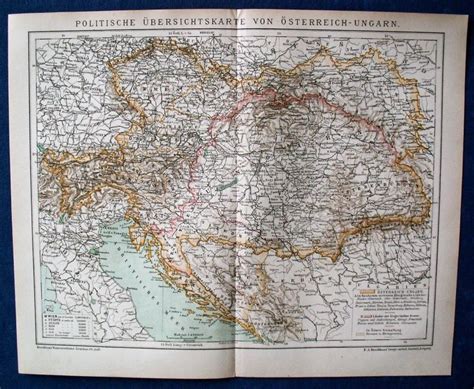 Litografija PolitiČka Karta Austrougarska Hrvatska Austrija 1889