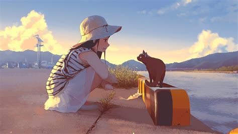 Download Anime Girl Staring Cat 4k Wallpaper By Drubio19 Staring