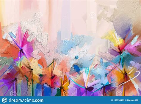 Abstract Colorful Oil Acrylic Painting Of Spring Flower
