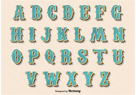 Vintage Retro Style Alphabet Lettering Alphabet Fonts Vintage Fonts
