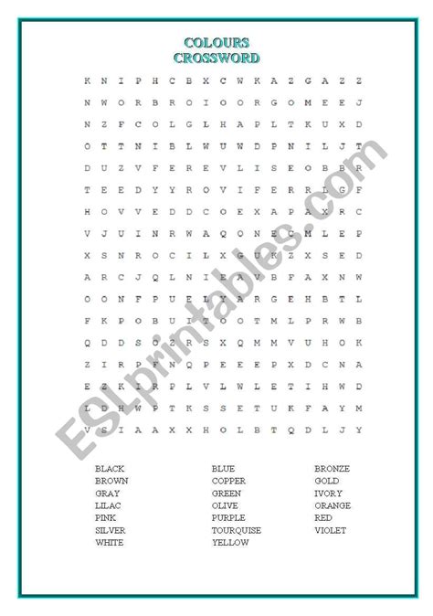 Crossword Colours Esl Worksheet By Azzurrina
