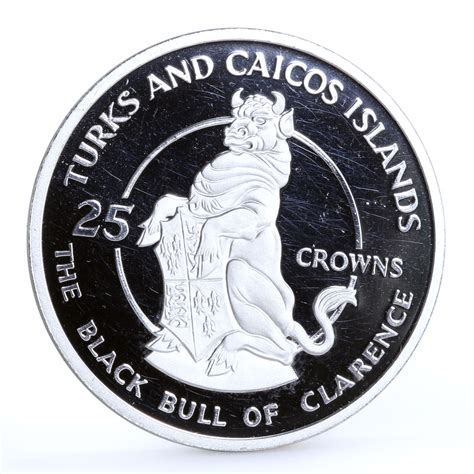 Turks And Caicos 25 Crowns Queen S Beast The Bull Of Clarence Silver