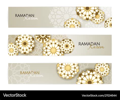 Ramadan Kareem Horizontal Banners With 3d Vector Image