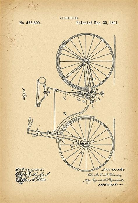 1891 Patent Velocipede Bicycle History Invention By Khokhloma Redbubble