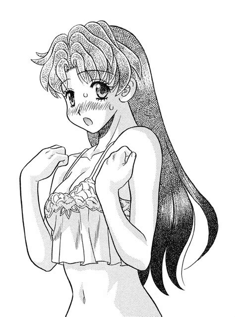 Katsu Aki Onoda Yura Futari Ecchi Highres 1girl Blush Breasts Cleavage Greyscale